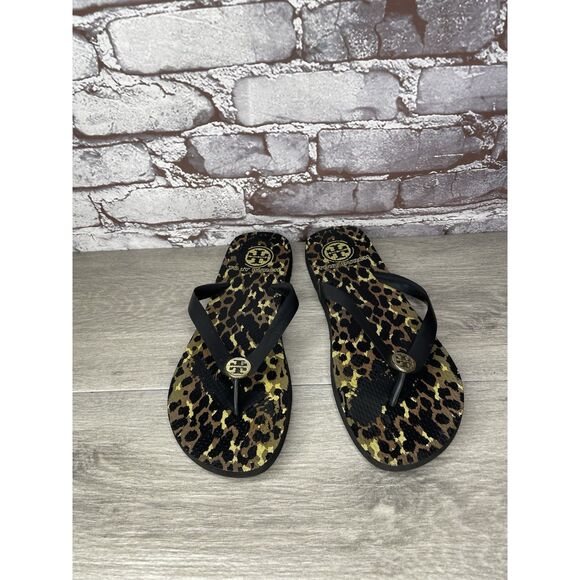Tory Burch Animal Leopard Cheetah Print Black FlipFlops Sandals Women 9M US/40EU - Picture 3 of 16